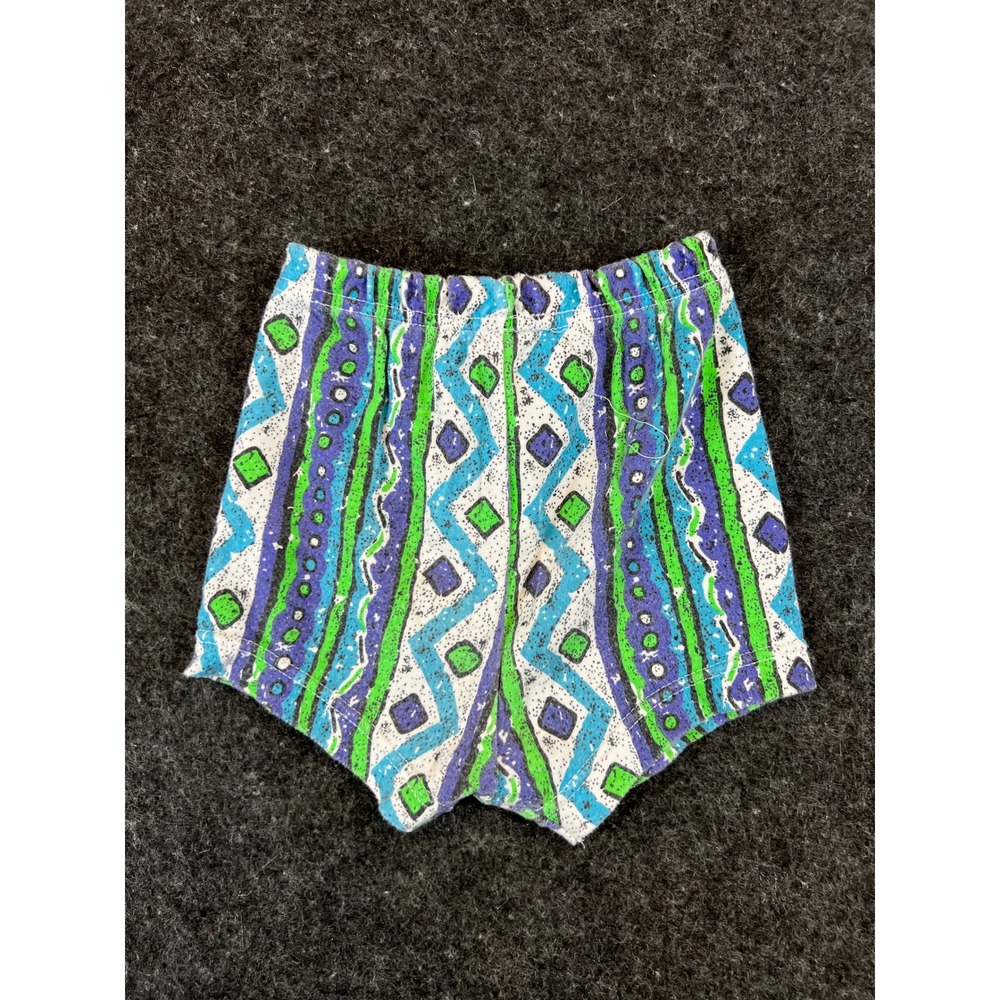 Vintage Kids Geometric Print Surf Shorts Blue Green 12 Months 90s Retro Beach